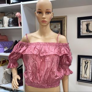 RMD Los Angeles NWT! Pink Cold The Shoulder 3/4 Sleeve Crop Top Size L